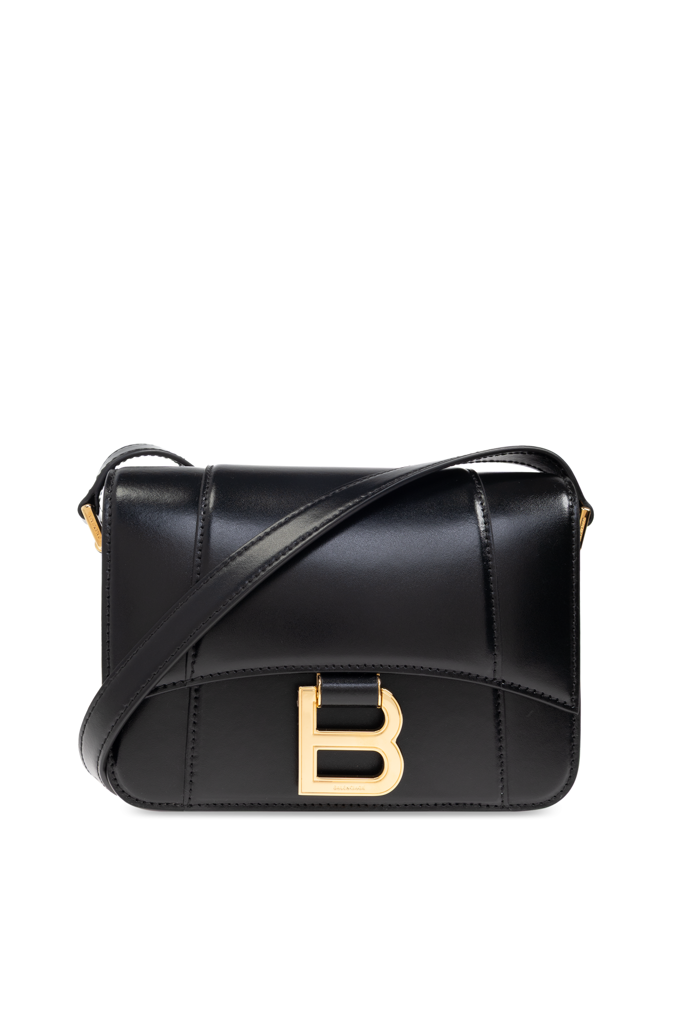 ショルダーバッグ・ポシェット Balenciaga Black Leather Hourglass Shoulder Bag BALENCIAGA Hourglass crinkled-leather shoulder bag | NET-A